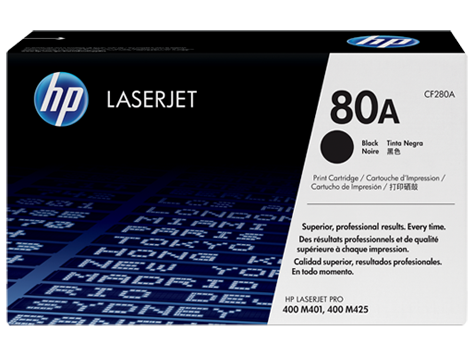 Original HP 80A Black LaserJet Toner Cartridge (CF280A) for M401 M425 (2,700pgs)
